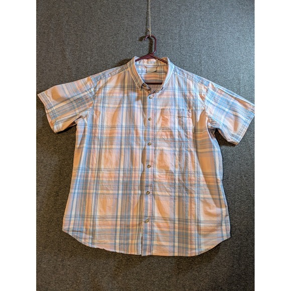 Columbia Other - Columbia Shirt Mens Sz XL Peach & Blue Plaid Short Sleeve Button Down